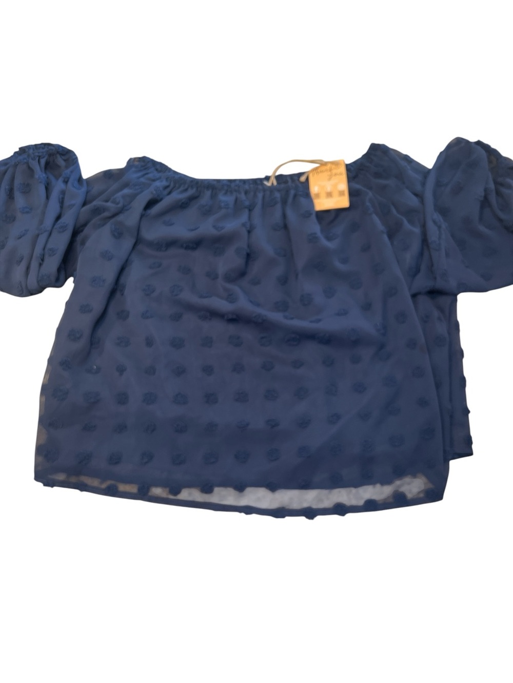 Tracies Off-Shoulder Navy Blue Swiss Dot Women's Top XL